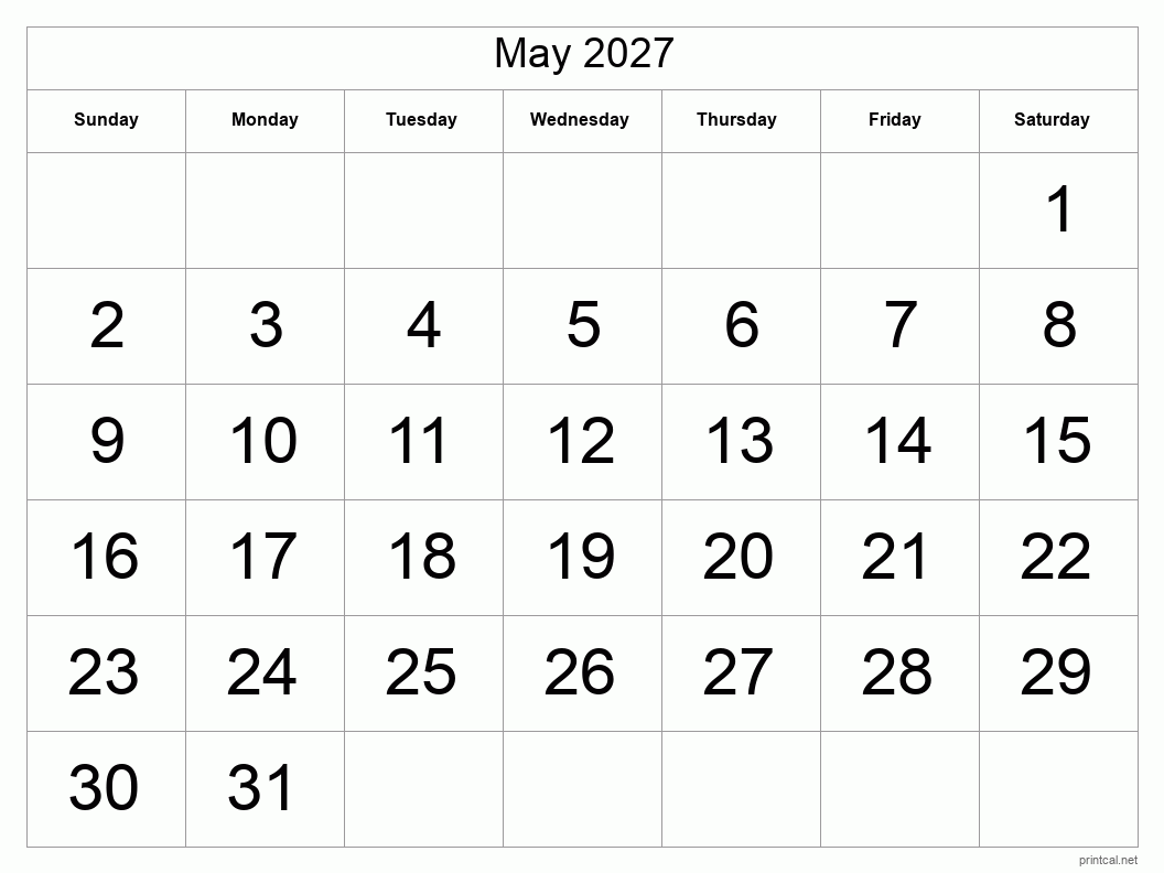 May 2027 Printable Calendar - Big Dates