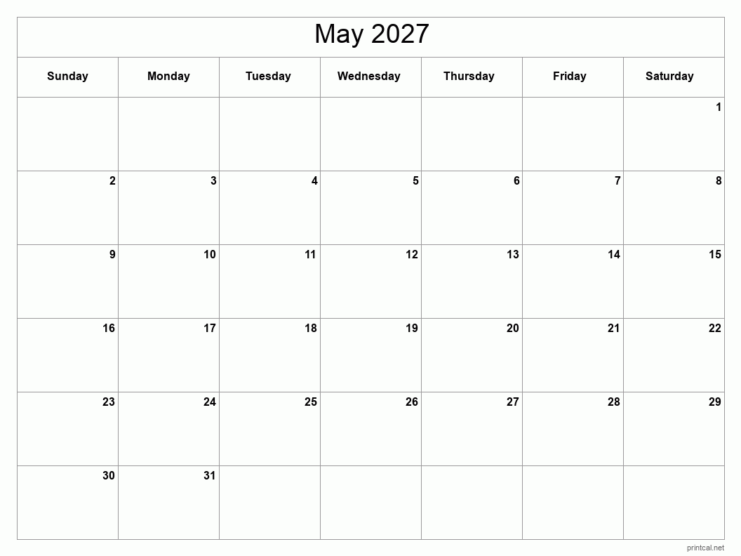 May 2027 Printable Calendar - Classic Blank Sheet