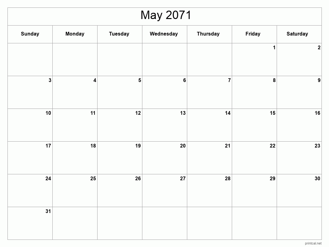 May 2071 Printable Calendar - Classic Blank Sheet