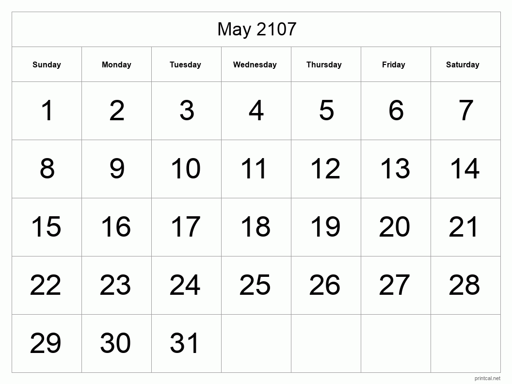 May 2107 Printable Calendar - Big Dates