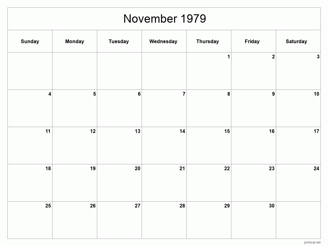 November 1979 Printable Calendar - Classic Blank Sheet