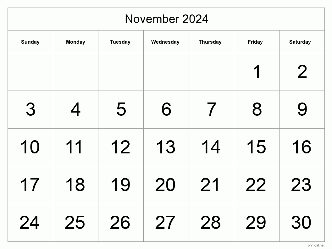 November 2024 Printable Calendar - Big Dates