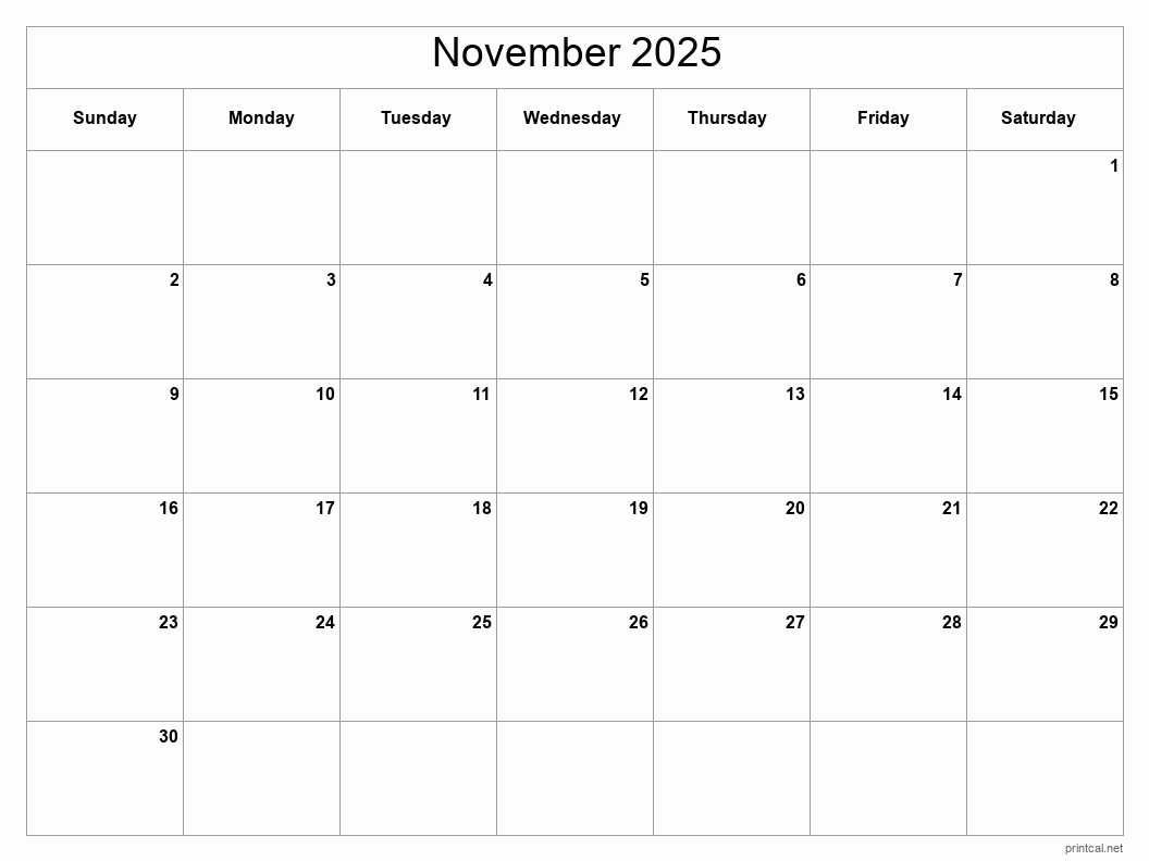 November 2025 Printable Calendar - Classic Blank Sheet