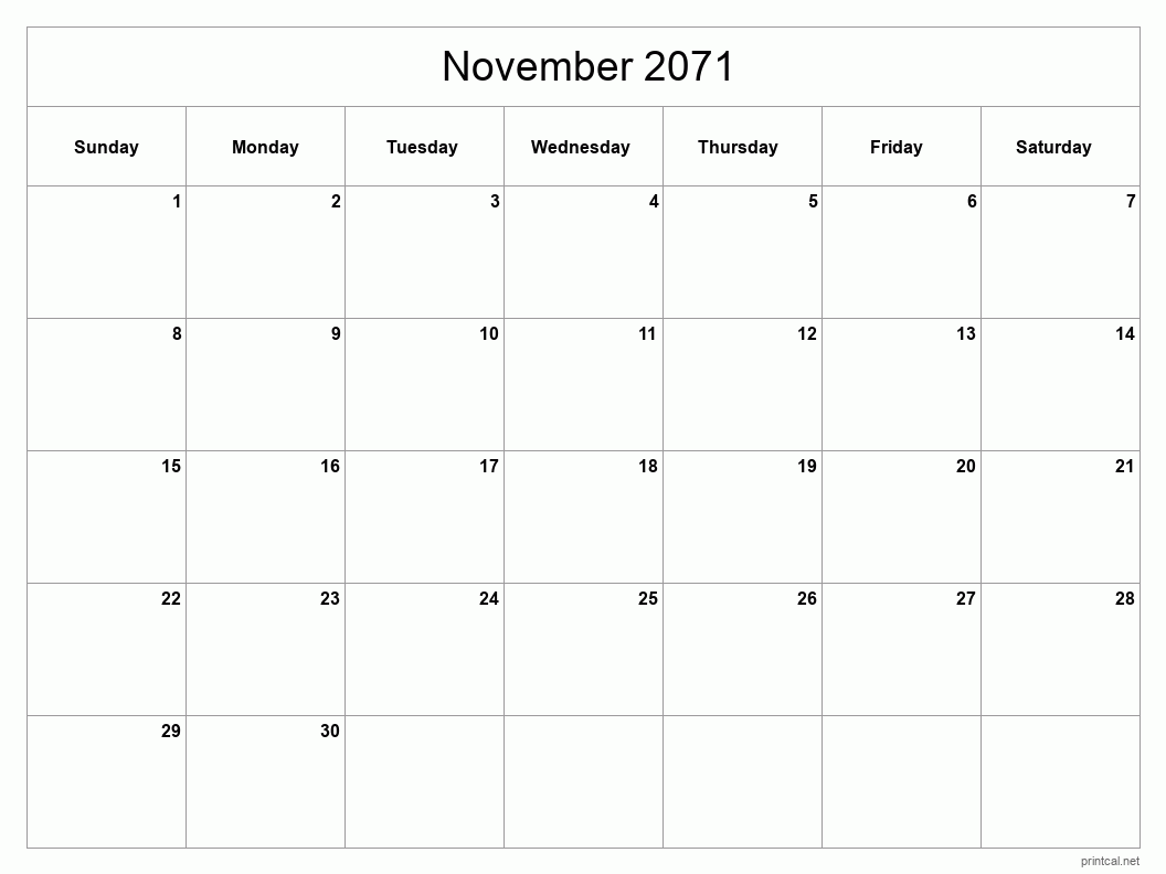 November 2071 Printable Calendar - Classic Blank Sheet