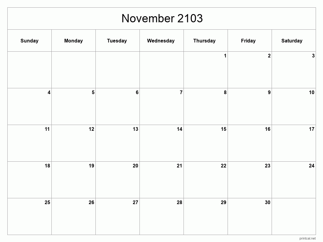 November 2103 Printable Calendar - Classic Blank Sheet