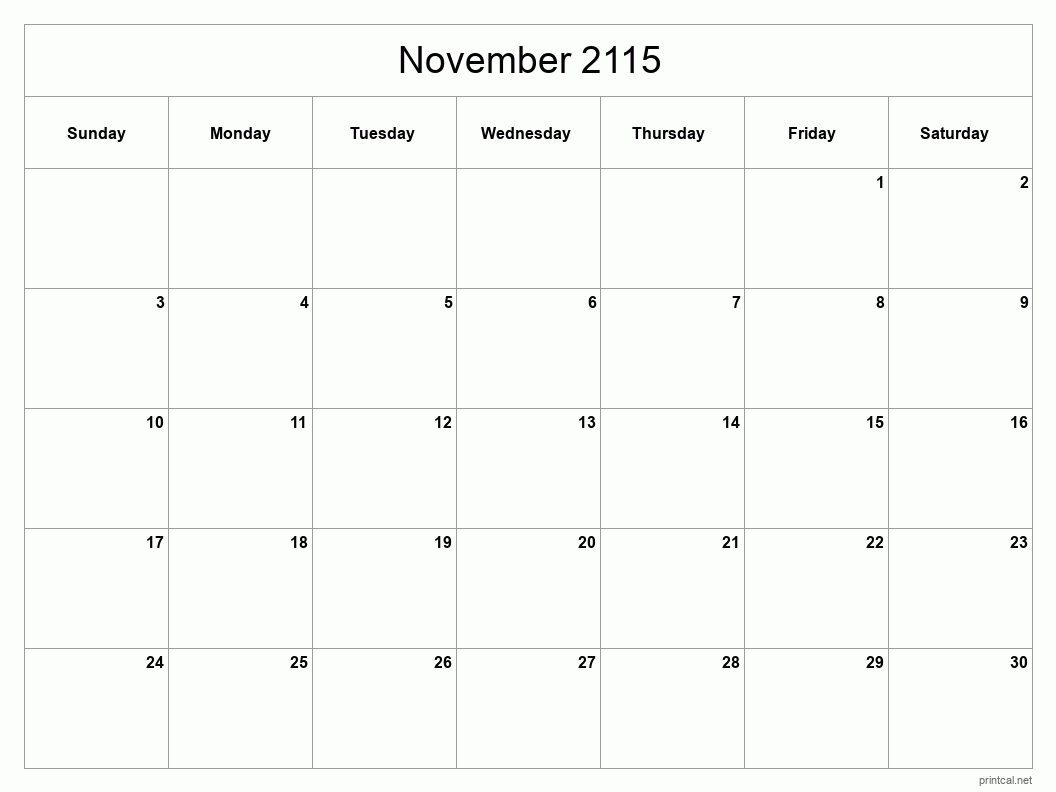 November 2115 Printable Calendar - Classic Blank Sheet