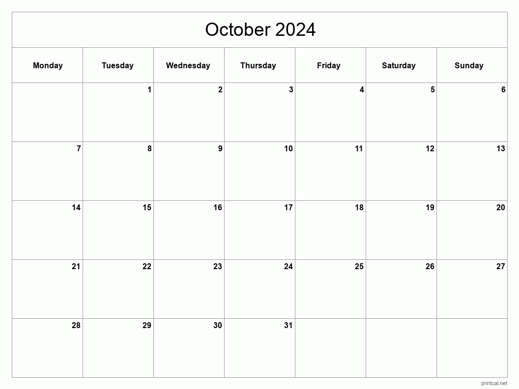 October 2024 Printable Calendar - Classic Blank Sheet