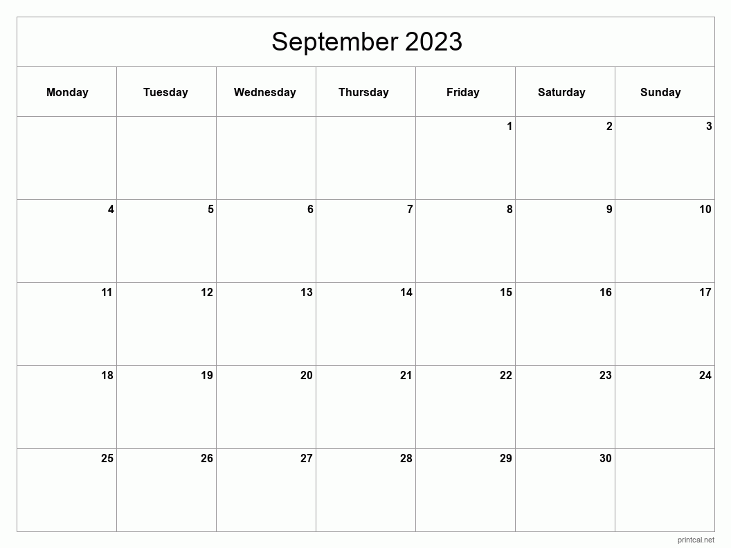 September 2023 Printable Calendar - Classic Blank Sheet