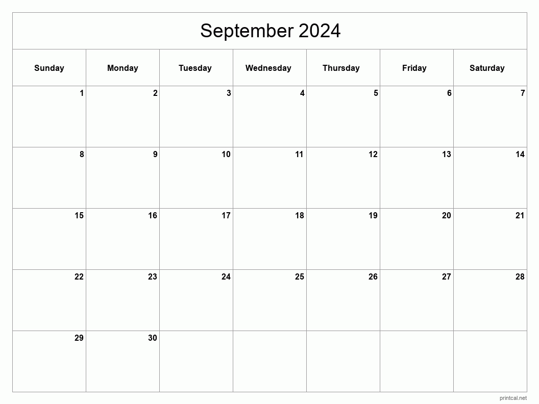 September 2024 Printable Calendar - Classic Blank Sheet