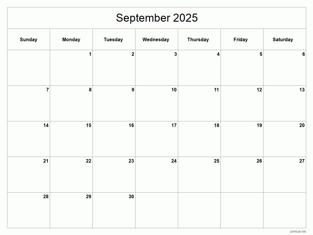 September 2025 Printable Calendar - Classic Blank Sheet