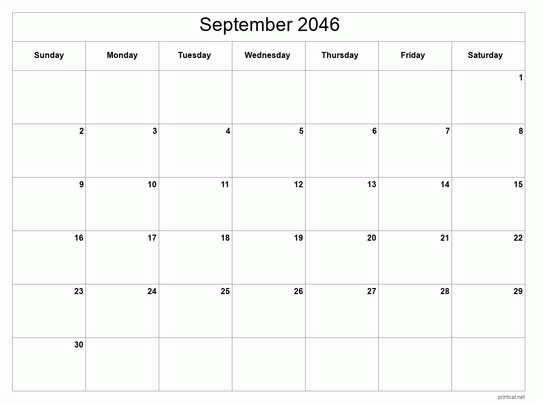 September 2046 Printable Calendar - Classic Blank Sheet