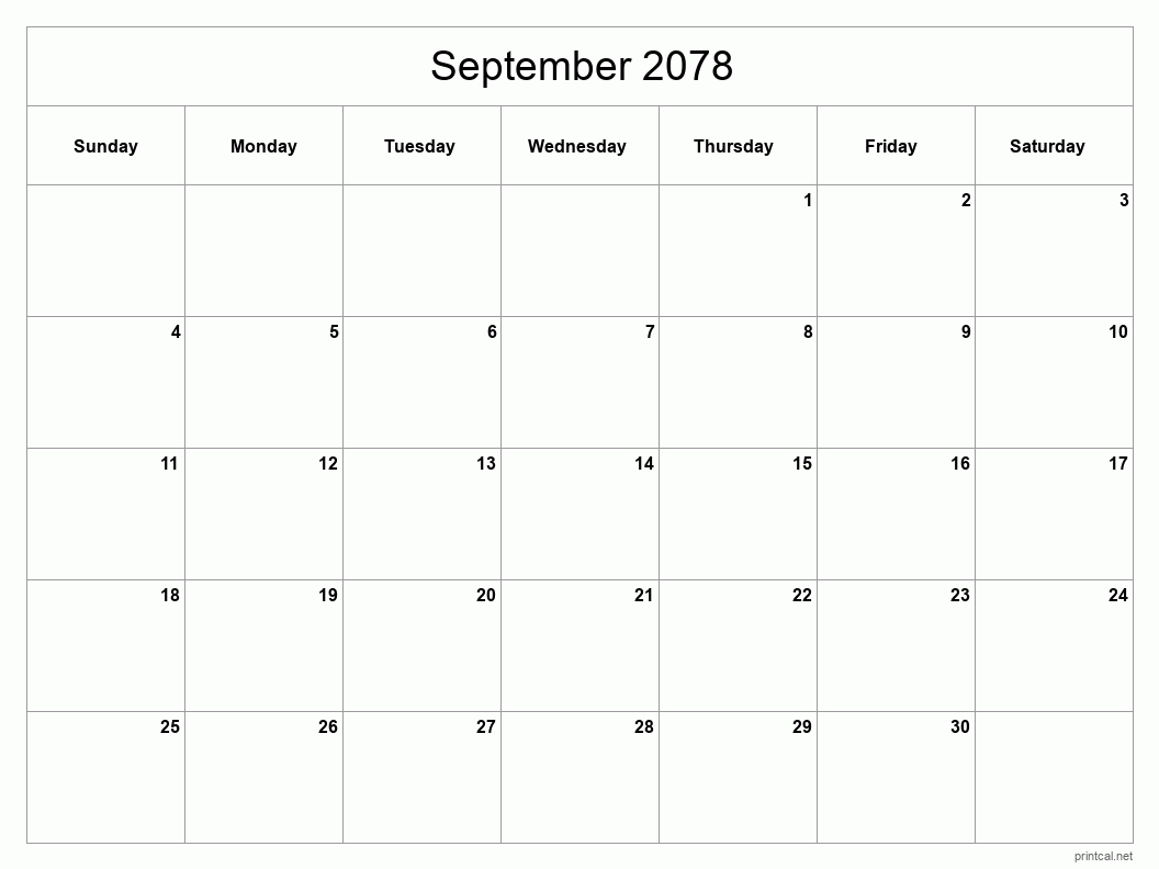 September 2078 Printable Calendar - Classic Blank Sheet