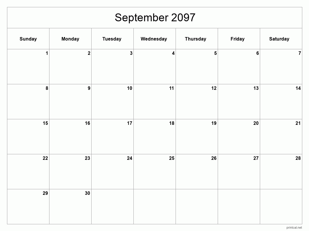 September 2097 Printable Calendar - Classic Blank Sheet