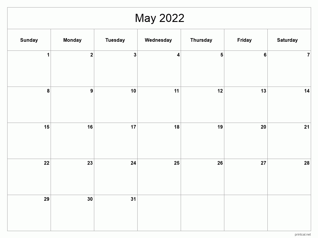 May 2022 Calendars for Word Excel PDF