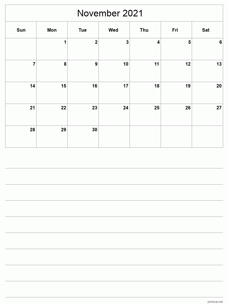 Printable November 2021 Calendar - Template #3 (half-page ...