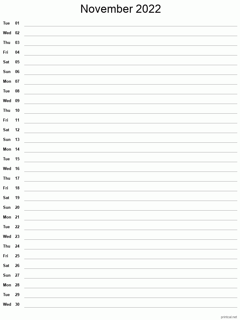 printable november 2022 calendar template 4 full page