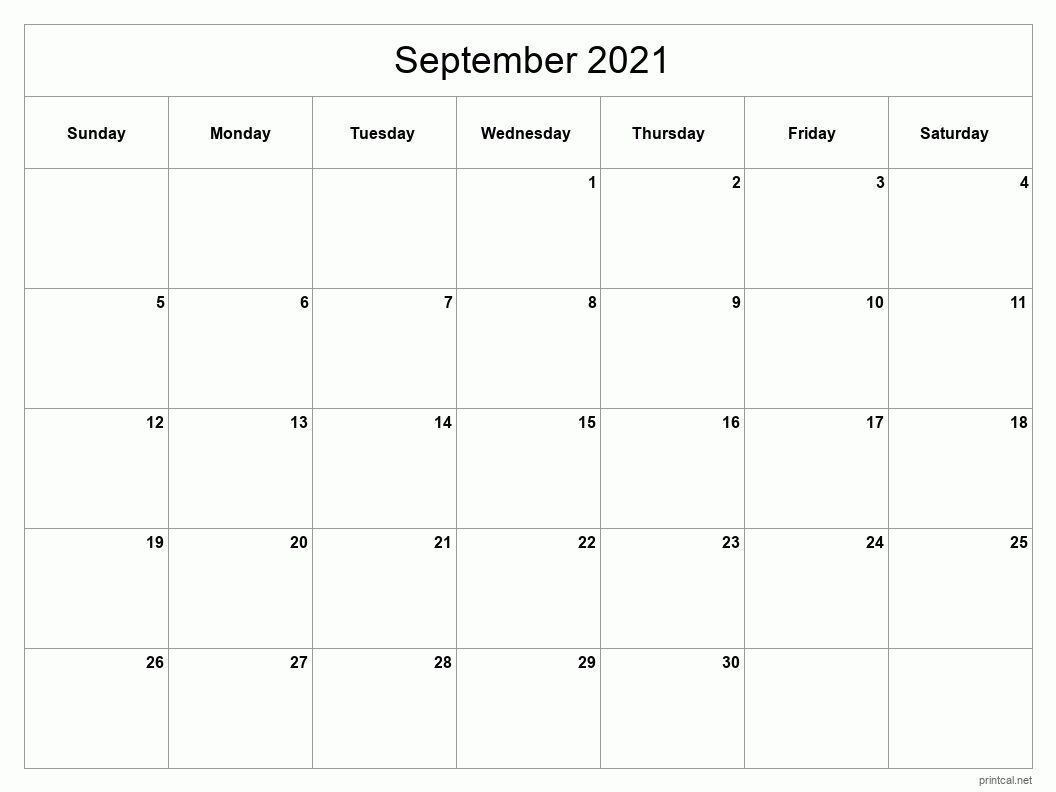 Printable September 2021 Calendar Template 2 Full Page Blank Grid