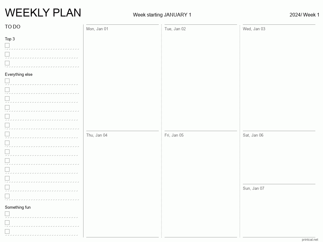 Printable 2024 Weekly Planner AutoFilled Date Template