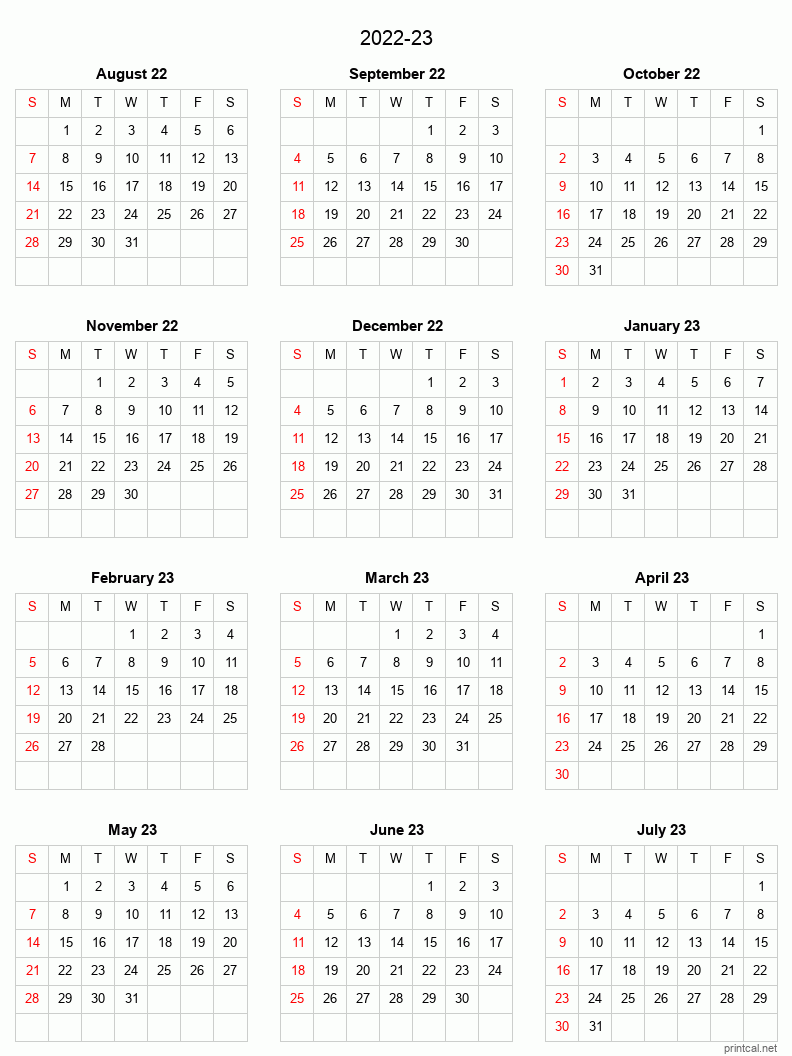 Split-year Academic Calendar from August 2022 to July 1