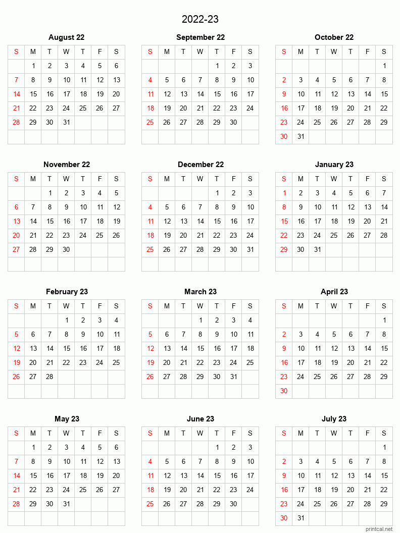 Printable 2022 23 Split Year Academic Calendar Printable 2022 23 Split Year Academic Calendar