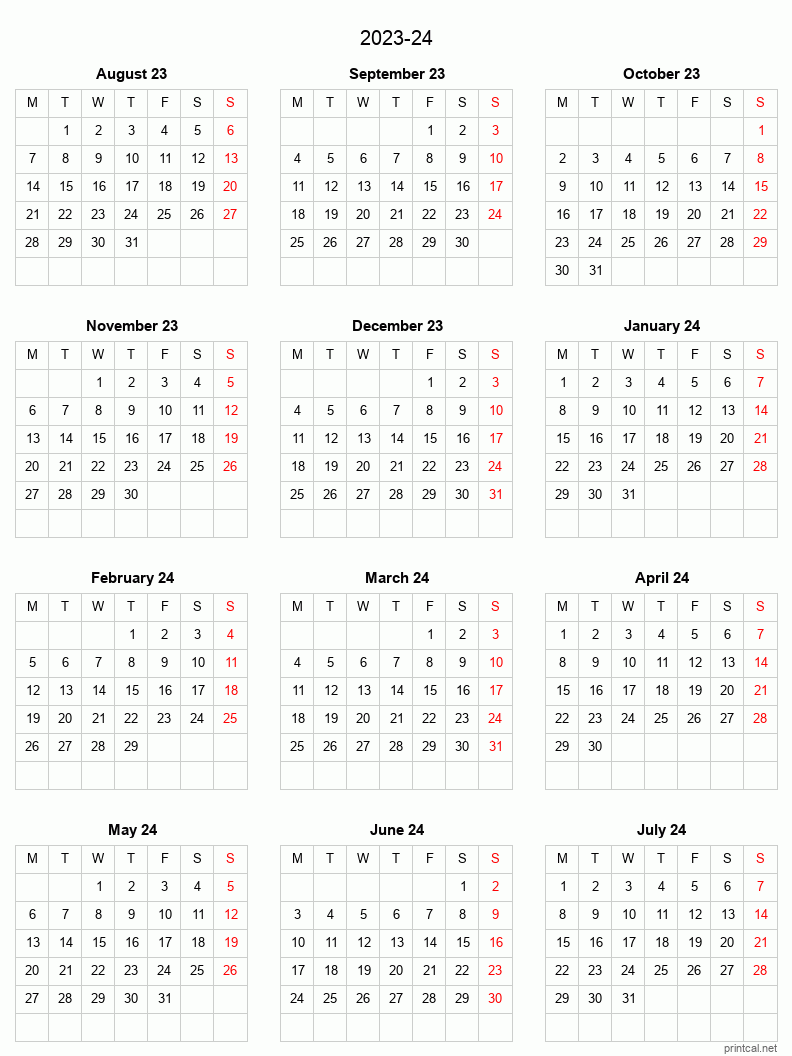 Split-year Academic Calendar from August 2023 to July 1