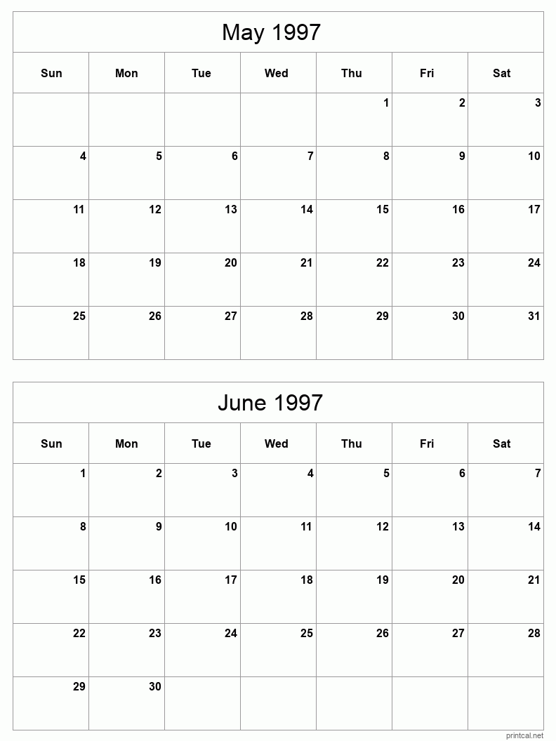 2 month calendar May to June 1997