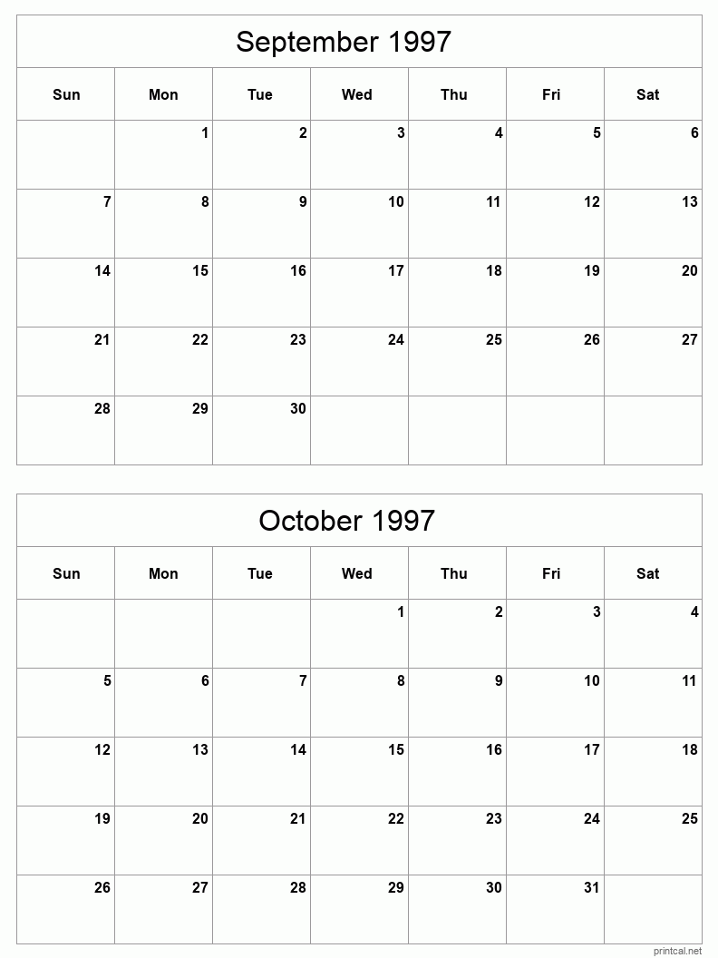 2 month calendar September to October 1997