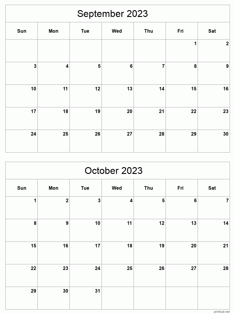 September to October 2023 Printable Calendar Two Months Per Page