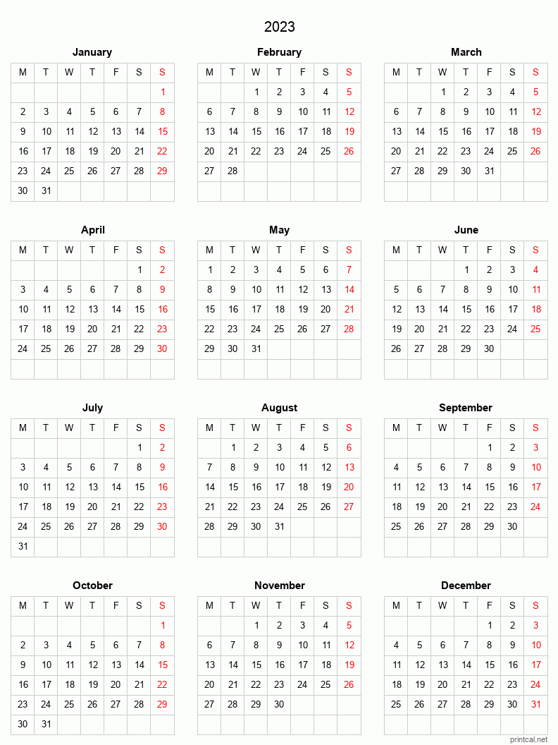 Printable 2023 Full-Year Calendar
